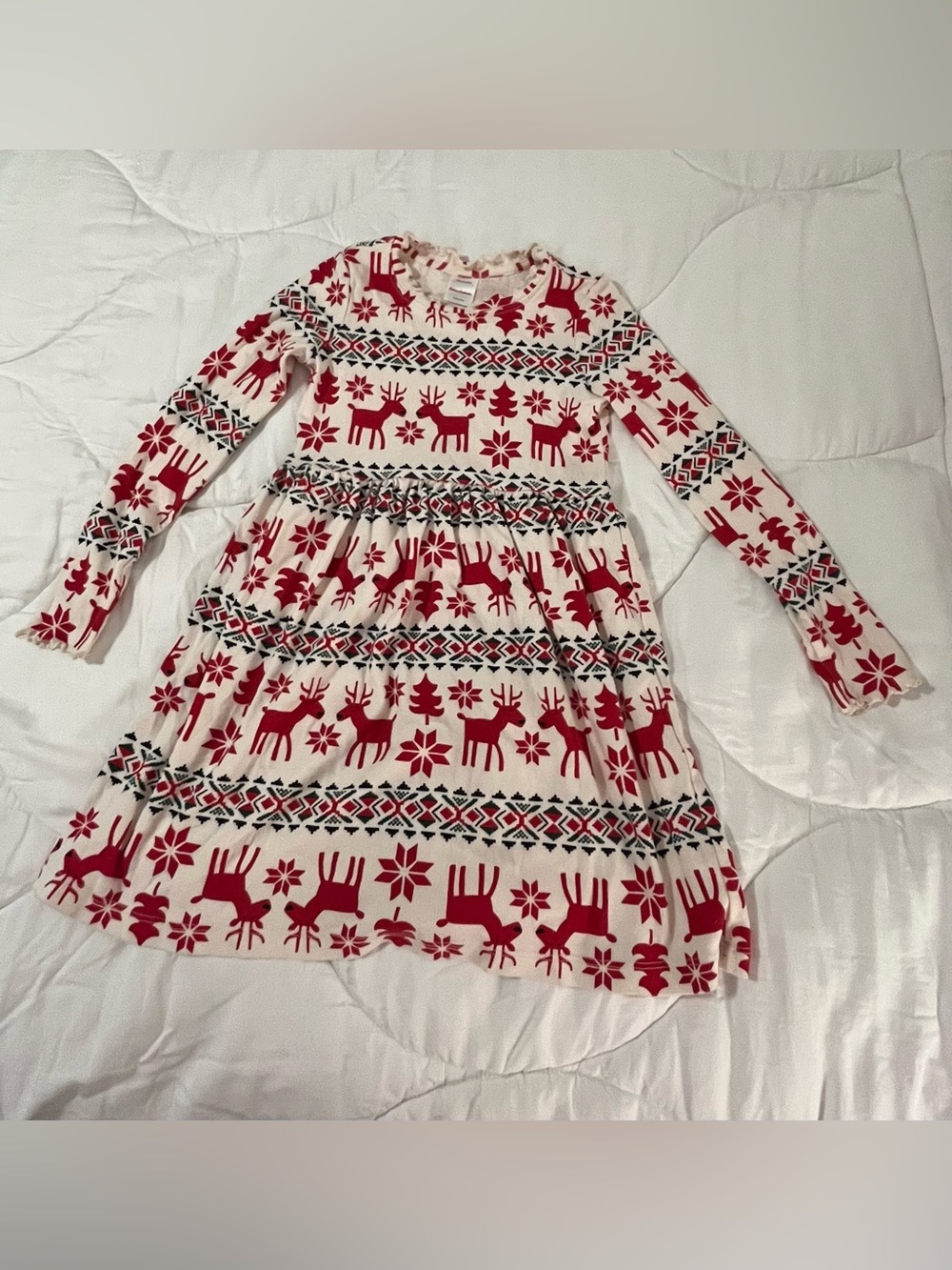Hanna Andersson Dear Deer Red Reindeer Print Long Sleeve Dress Girls Size 8